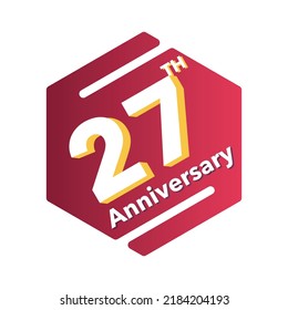 Logo del 27º aniversario, celebración del cumpleaños del diseño vectorial con degradado rosa geométrico aislado en fondo blanco.