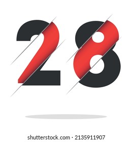 28 2 8 Diseño de logotipo numérico con corte creativo y fondo de círculo negro. Diseño de logotipo creativo.