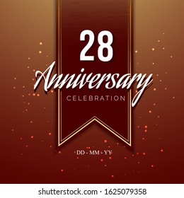 28 Anniversary celebration luxury design with wood motive background on the ribbon. anniversary celebration design template.