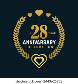 28 Anniversary celebration vector design, Celebrating luxurious golden color numbers 28 years Anniversary design.