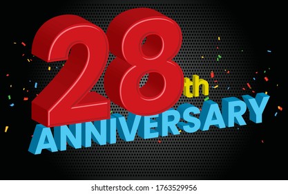 28  Anniversary . gold 3d numbers. Poster template for Celebrating anniversary event party. Vector illustration