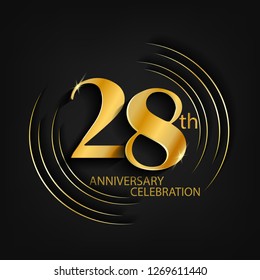 28 anniversary gold with a circle frame and a dark background, giving the impression of luxury