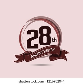 28 anniversary logo with elegance brown color composition and ribbon isolated on soft brown background for celebration company event