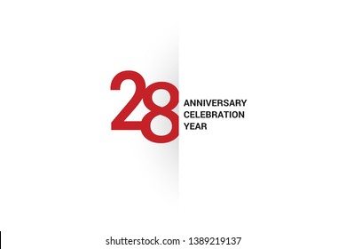 28 anniversary, minimalist logo. 28th jubilee, greeting card. Birthday invitation. 28 year sign. Red space vector illustration on white background - Vector