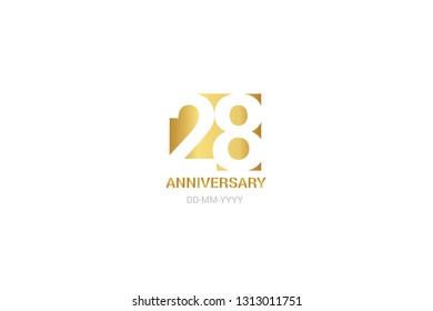 28 anniversary, minimalist logo. Tenth years, jubilee, greeting card. Birthday invitation. year sign. Gold space vector illustration on white background - Vector