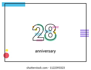 28 Anniversary simple black line with memphis ornaments isolated on white background