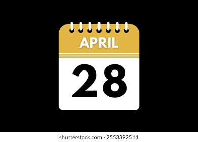 28 April calendar icon text page monthly web design on golden, black, and white background vector, icon, or illustration with the month of April 28