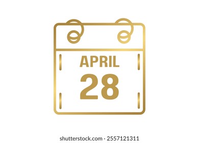 28 April calendar icon text page monthly web design on golden and white background vector, icon, or illustration with the month of April 28