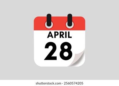  28 April calendar icon text page monthly web design on red, white, black and ash background vector, icon, or illustration with the month of April 28