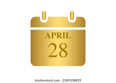 28 April calendar icon text page monthly web design on Golden and white background vector, icon, or illustration with the month of April 28