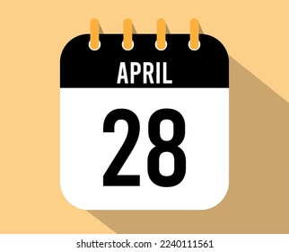 28 April calendar icon. Vector black for the month of April with shadow effect
