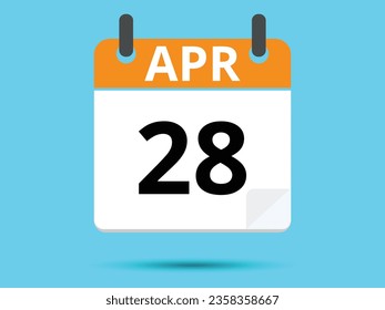 28 April. Flat icon calendar isolated on blue background. Vector illustration.