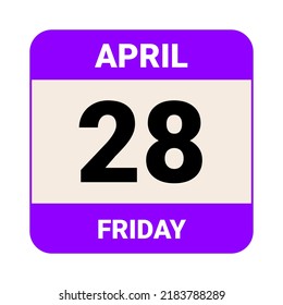 28 April, Friday. Date template. Useful design for calendar or event promotion. Vector illustration EPS 10 File.
