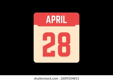 28 April icon text page monthly web design on coral, white, tangerine and black background vector, icon, or illustration with the month of April 28