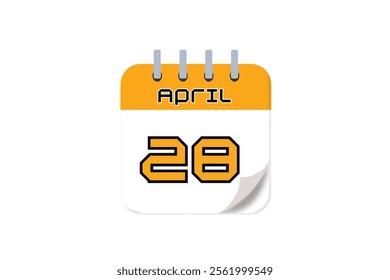 28 April month single day vector, illustration, calendar with yellow, black and white color background calendar April 28