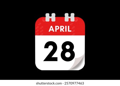 28 April month single day vector, illustration, calendar with red, gray, white and black color background calendar April 28