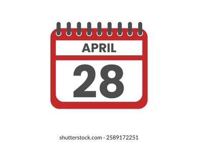 28 April month single day vector, illustration, calendar with red, black and white color background calendar April 28