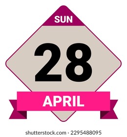28 April, Sunday. Date template. Useful design for calendar or event promotion. Vector illustration EPS 10 File. Isolated on white background. 