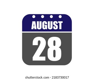 28 August calendar banner. August calendar icon in blue and gray.