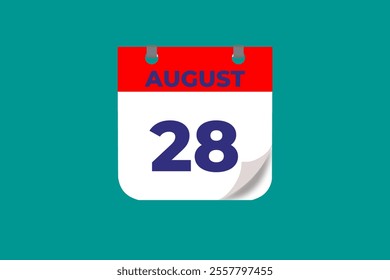 28 August calendar icon text page monthly web design on red, and blue background vector, icon, or illustration with the month of August 28