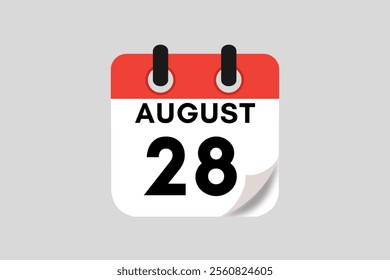 28 August calendar icon text page monthly web design on red, white, black and ash background vector, icon, or illustration with the month of August 28