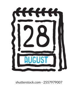 28 August date calendar - A simple yet elegant line art illustration of a date calendar captures the essence of organization and timekeeping. The clean lines and minimalistic design 
