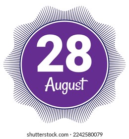 28 August, Date template. Useful design for calendar or event promotion. Vector illustration EPS 10 File. Isolated on white background. 
