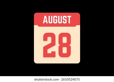 28 August icon text page monthly web design on coral, white, tangerine and black background vector, icon, or illustration with the month of August 28