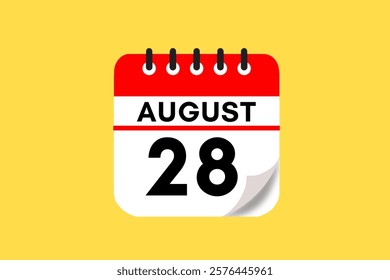 28 August month single day vector, illustration, calendar with red, black, white and yellow color background calendar August 28