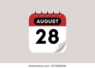 28 August month single day vector, illustration, calendar with rose red, black and off-white color background calendar August 28