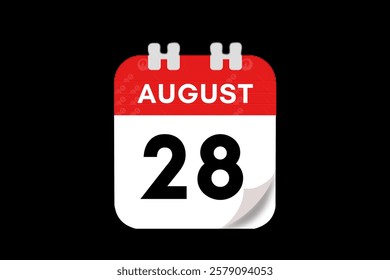 28 August month single day vector, illustration, calendar with red, gray, white and black color background calendar August 28