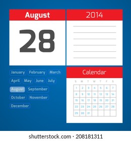 28 august - vector daily calendar on blue background