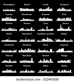 28 City silhouette in Europe ( London, Berlin, Madrid, Dortmund, Warsaw, Palermo, Liverpool, Brussels, Barcelona, Paris, ... )