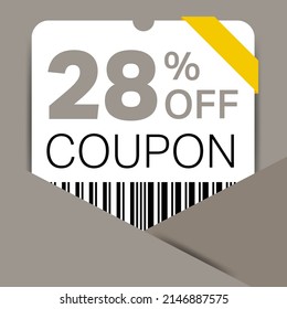 28% Coupon promotion sale for a website, internet ads, social media gift 28% off discount voucher. Big sale and super sale coupon discount. Price Tag Mega Coupon discount with vector illustration.