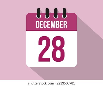 28 day December calendar. Calendar vector for December in pink color on light background