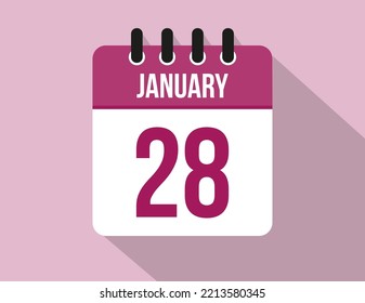 28 días calendario de enero. Vector de calendario para enero en color rosa en fondo claro