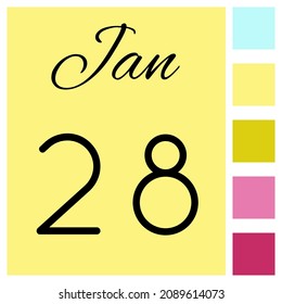 28 day of the month. 28 January. Cute calendar daily icon. Date day week Sunday, Monday, Tuesday, Wednesday, Thursday, Friday, Saturday.