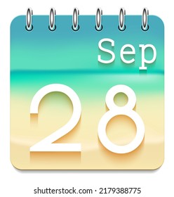 28 day of the month. Marine view  calendar daily icon. September. Week Sunday, Monday, Tuesday, Wednesday, Thursday, Friday, Saturday. Sea background. Vector illustration. Sea coast.
