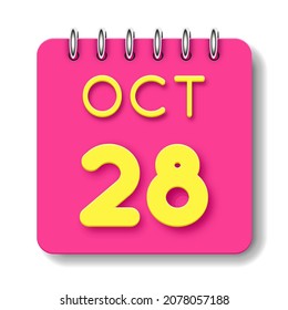 28 day of the month. 28 October. Cute calendar daily icon. Date day week Sunday, Monday, Tuesday, Wednesday, Thursday, Friday, Saturday.