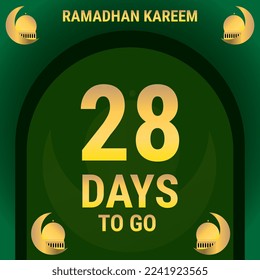 28 Days to go. Countdown leaves banner day. calculating the time for the month of Ramadan. Eps10 vector illustration.