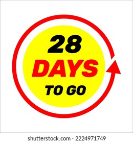 28 days to go sign label vector art illustration with red arrow and yellow background