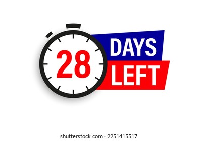 28 days left. Countdown badge. Vector illustration isolated on white background.