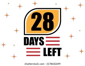 28 Days Left. Countdown days banner isolated on white background. Sale concept in orange and red.