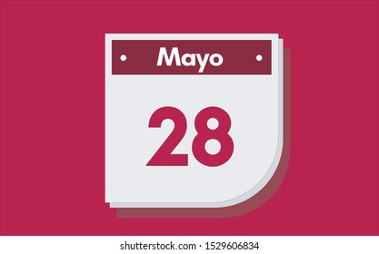 28 de Mayo. Dia del mes. Calendario (May 28th. Day of month. Calendar in spanish) vector illustration icon.