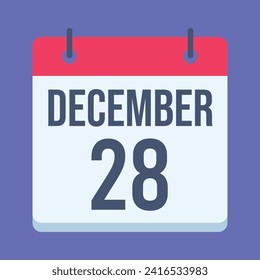 Calendario del 28 de diciembre. Fondo Azul. Calendario de vectores.

