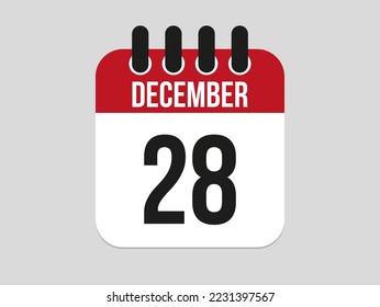 28 December calendar icon. Calendar template for the days of december. Red banner for dates and business