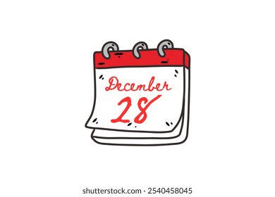 Icono del calendario del 28 de diciembre. Plantilla del calendario para los días de diciembre. Anuncio rojo para fechas y negocios