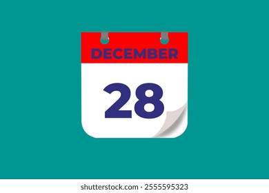 28 December calendar icon text page monthly web design on red, and blue background vector, icon, or illustration with the month of December 28