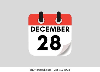 28 December calendar icon text page monthly web design on red, white, black and ash background vector, icon, or illustration with the month of December 28