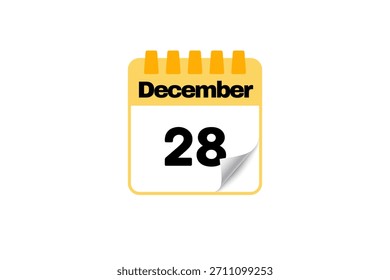 28 Dezember Kalender Symbol Textseite monatliches Web-Design auf weißem, schwarz-gelbem Hintergrund Vektor, Symbol oder Illustration mit dem Monat Dezember 28